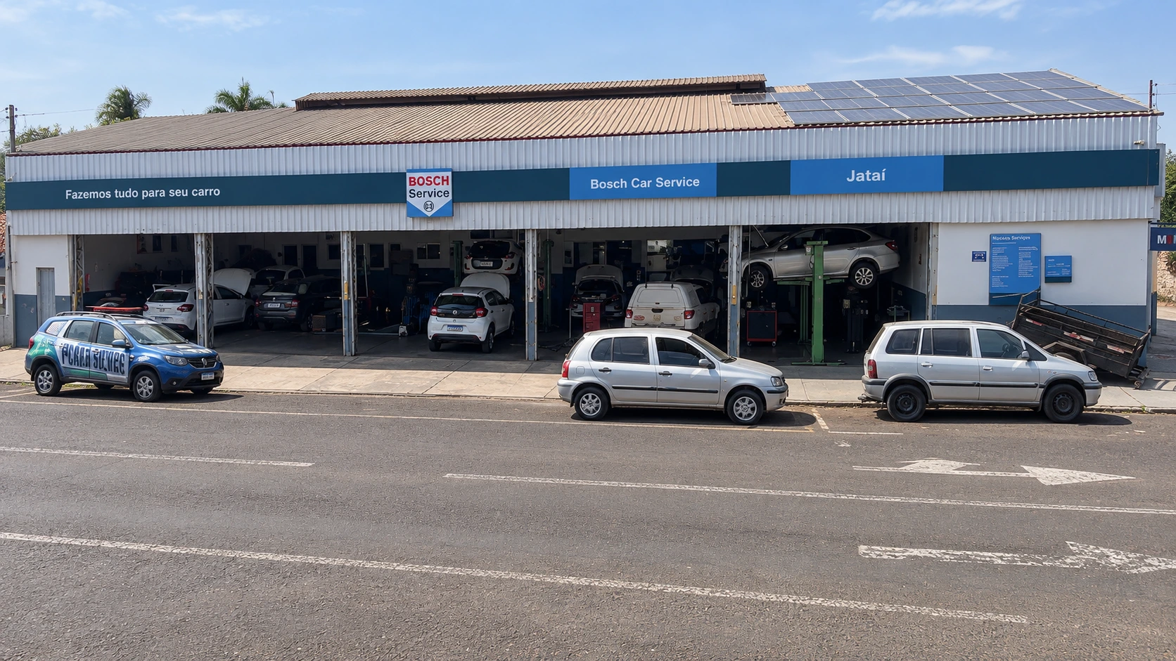 Fachada da Jataí Auto Center em perspectiva aérea